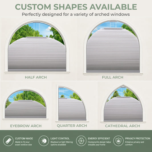 ZSHINE Rechargeable Motorized Custom Blackout Half Round Arch Honeycomb Blinds