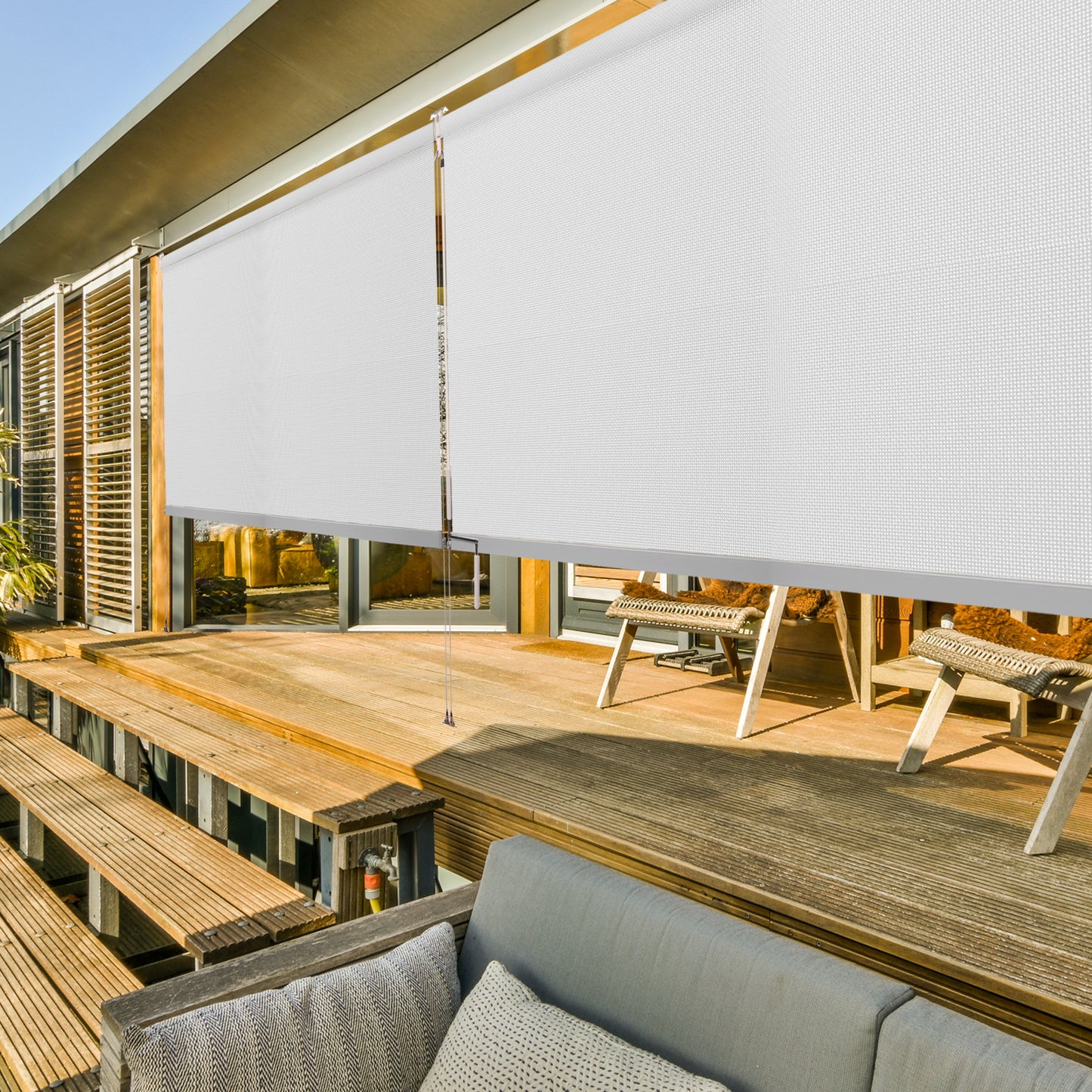 ZSHINE Waterproof Weatherproof Full Blackout Outdoor Roller Shades with Crank Operated