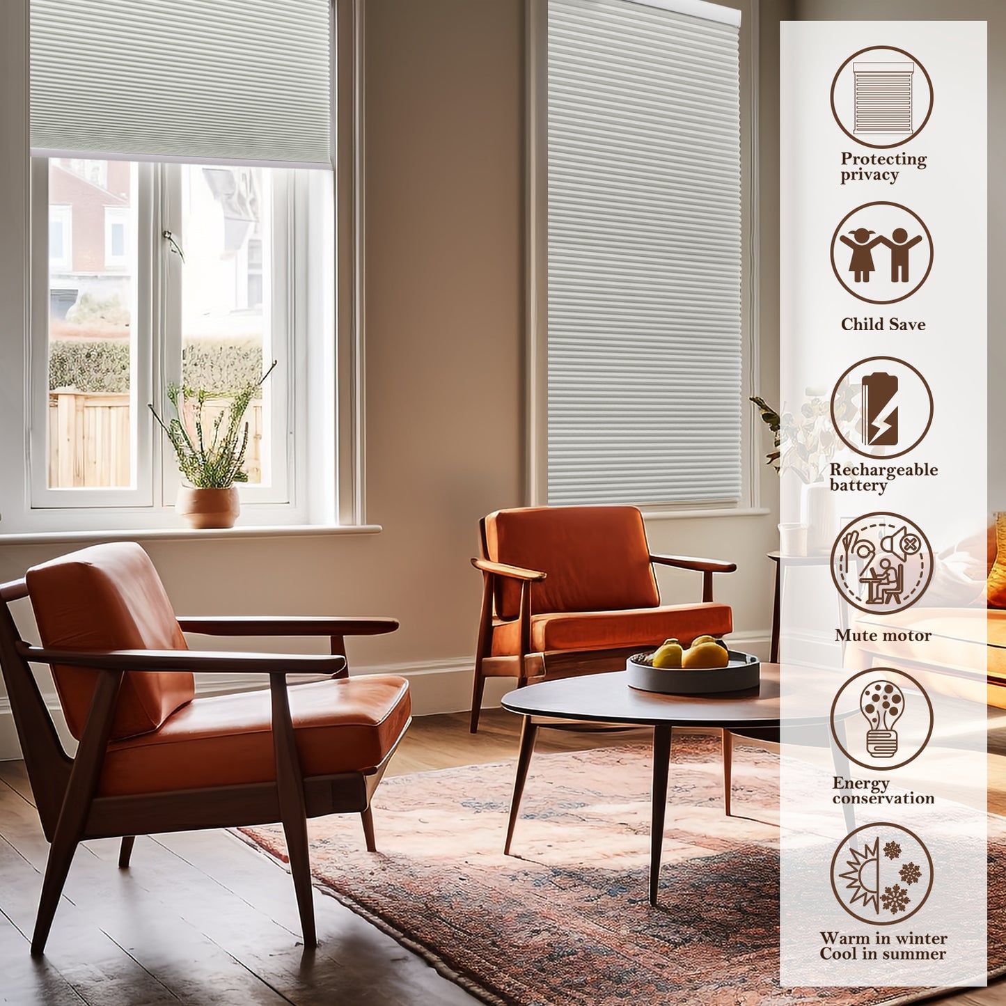 ZSHINE Motorized Blackout Thermal Insulation Cellular Shades