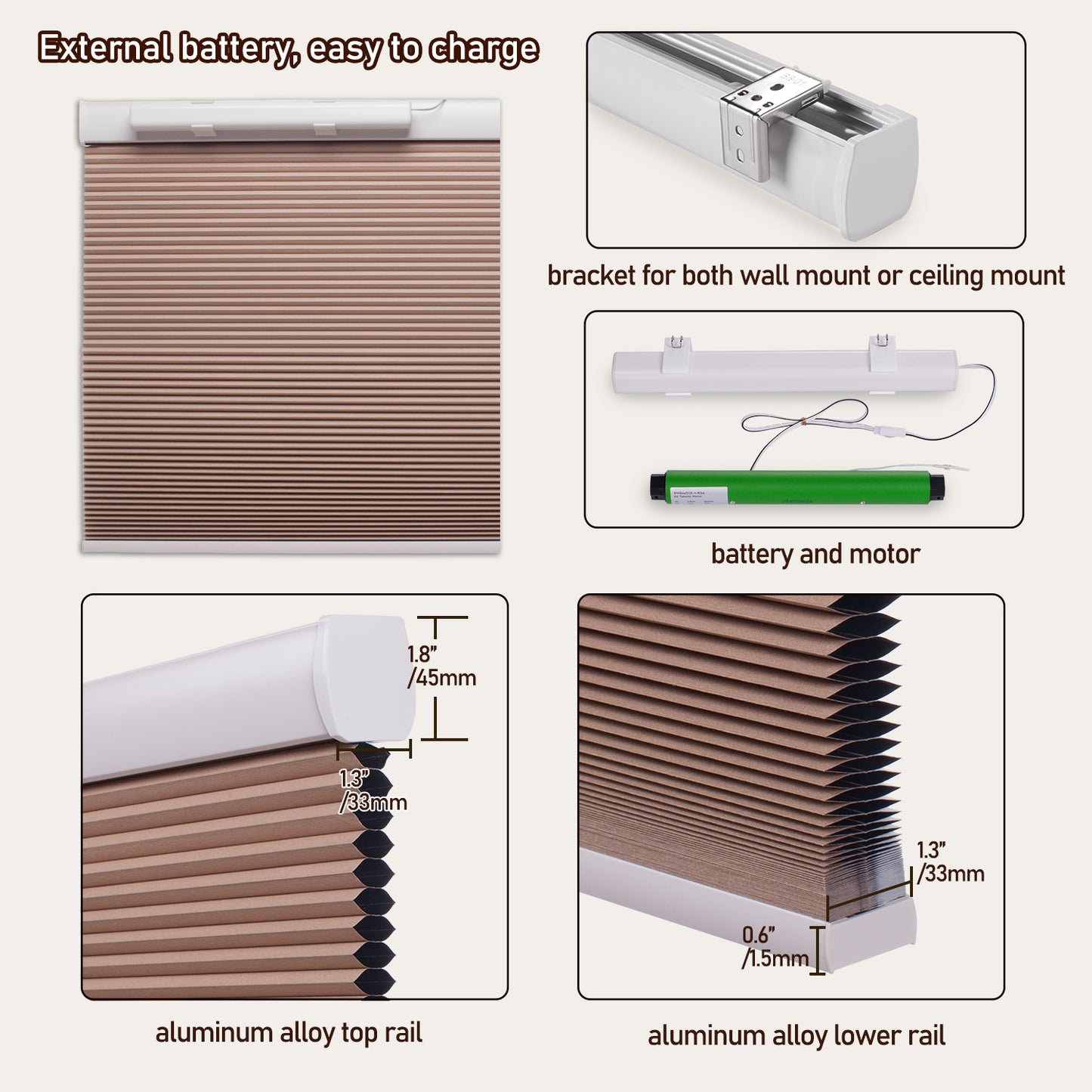 ZSHINE Motorized Blackout Thermal Insulation Cellular Shades