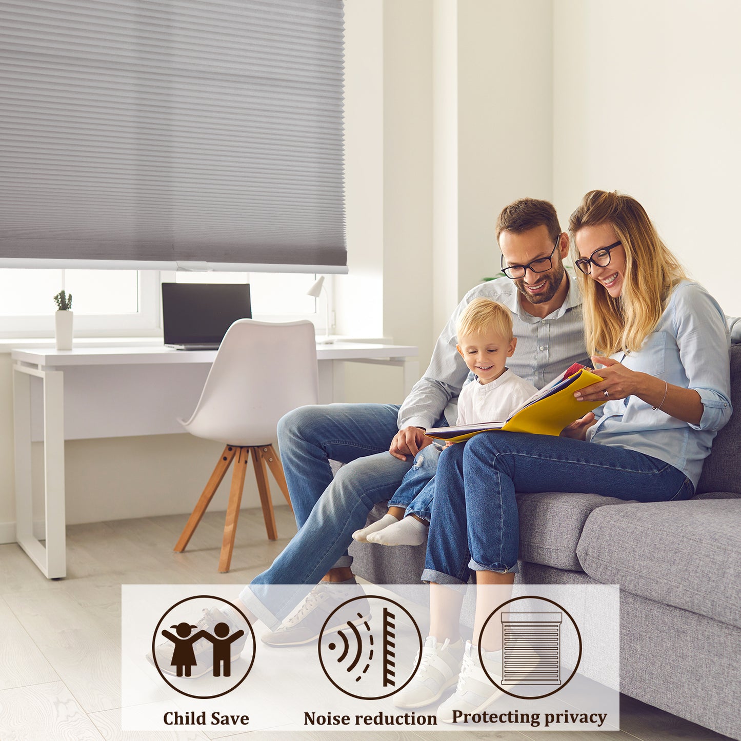 ZSHINE Manual Cordless Light Filtering Thermal Insulation Cellular Shades