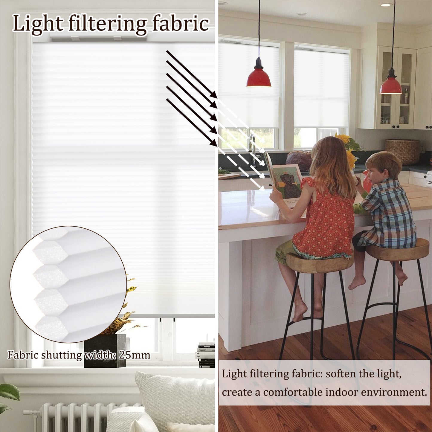 ZSHINE Motorized Light Filtering Thermal Insulation Cellular Shades
