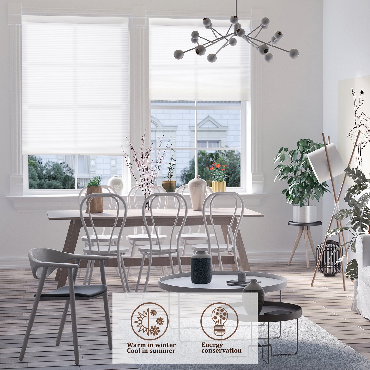 ZSHINE Manual Cordless Light Filtering Thermal Insulation Cellular Shades