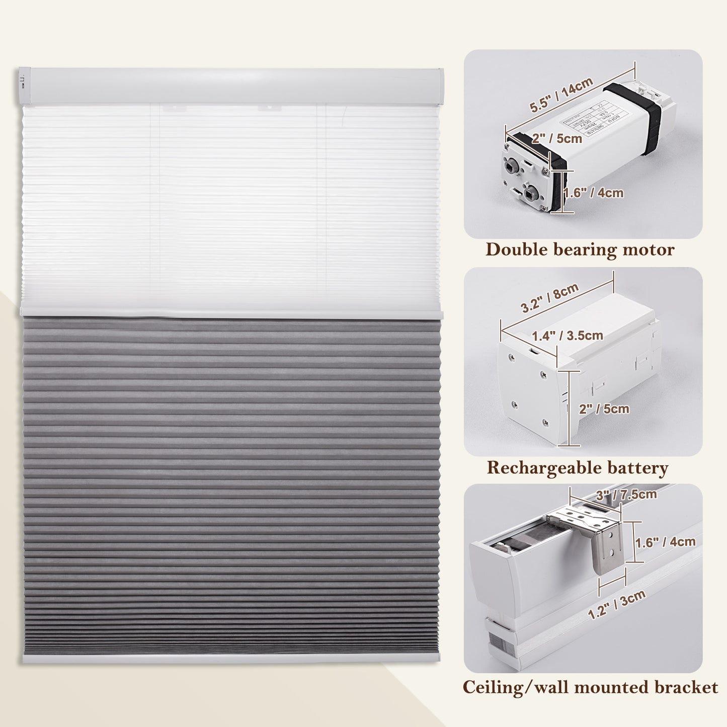 ZSHINE WiFi Enabled Rechargeable Motorized Day and Night Thermal Insulation Cellular Shades