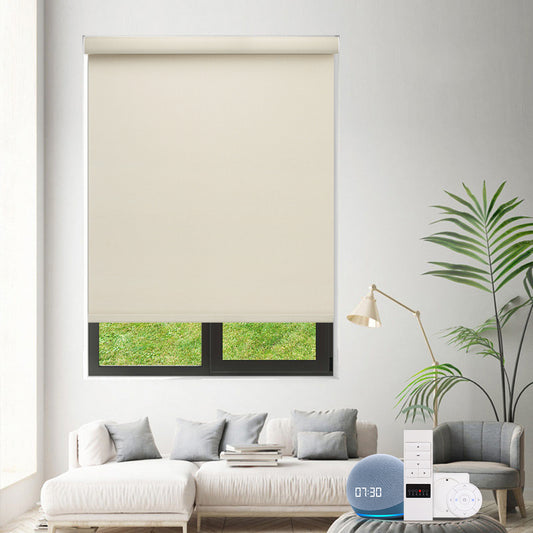 ZSHINE Motorized Full Blackout Roller Shades with Fabric-Wrapped Valance