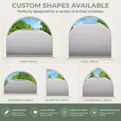 ZSHINE Rechargeable Motorized Custom Blackout Half Round Arch Honeycomb Blinds