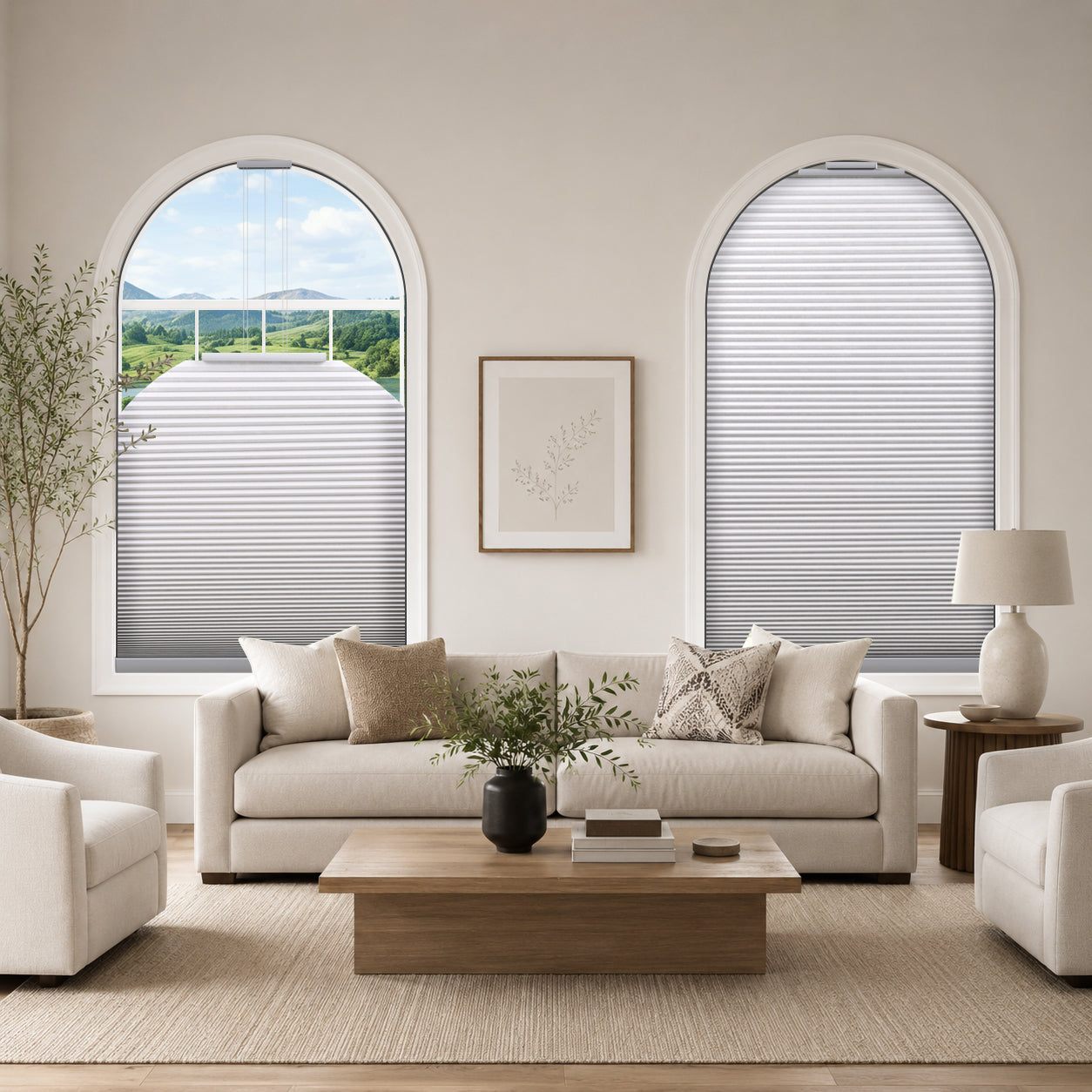 ZSHINE Rechargeable Motorized Custom Blackout Half Round Arch Honeycomb Blinds