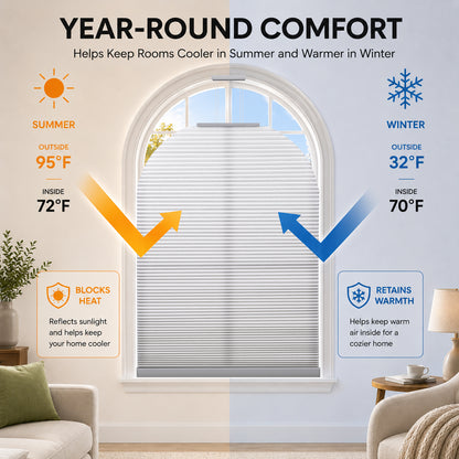 ZSHINE Rechargeable Motorized Custom Blackout Half Round Arch Honeycomb Blinds