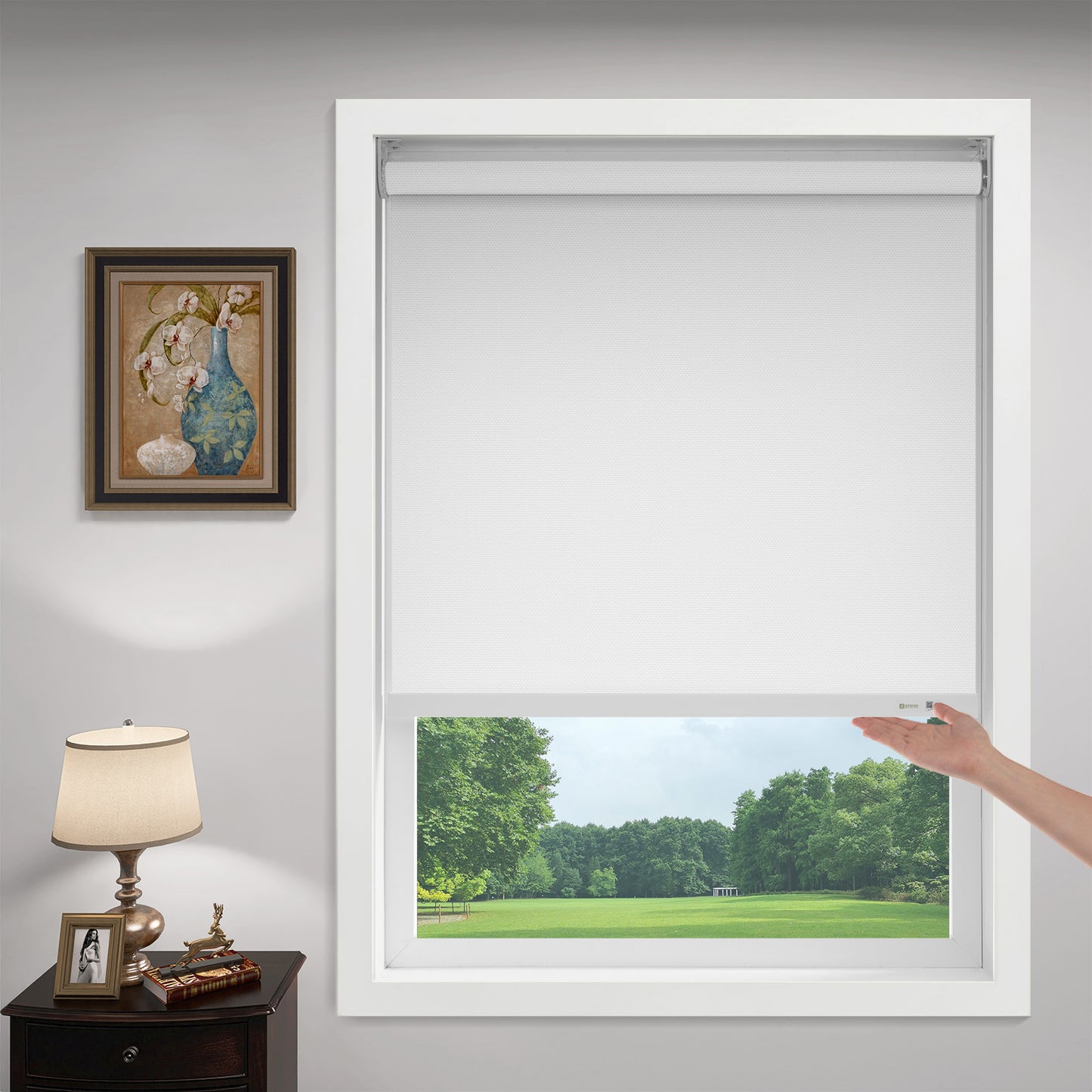 ZSHINE Manual Chain-Free Roller Full Blackout Shades with Square Valance