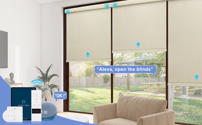 ZSHINE Motorized Full Blackout Roller Shades with Fabric-Wrapped Valance