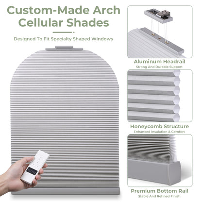ZSHINE Rechargeable Motorized Custom Blackout Half Round Arch Honeycomb Blinds