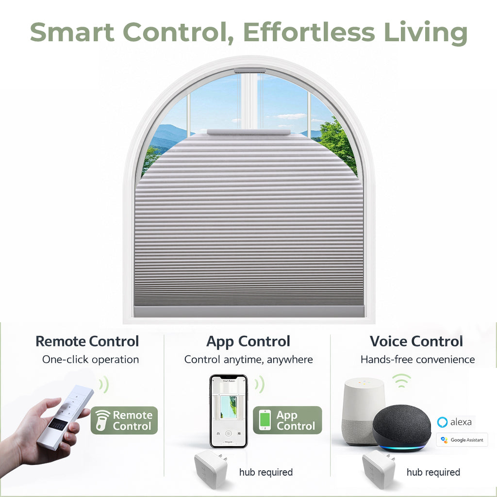 ZSHINE Rechargeable Motorized Custom Blackout Half Round Arch Honeycomb Blinds