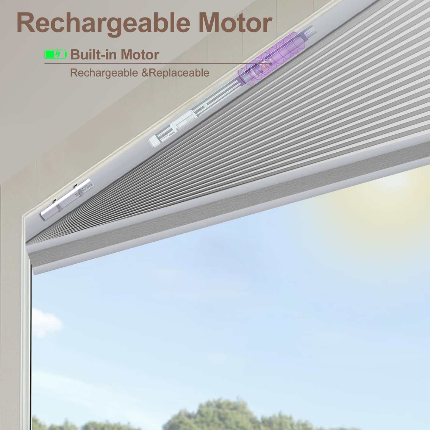 ZSHINE Rechargeable Motorized Blackout Trapezoidal Triangular Polygonal Honeycomb Blinds