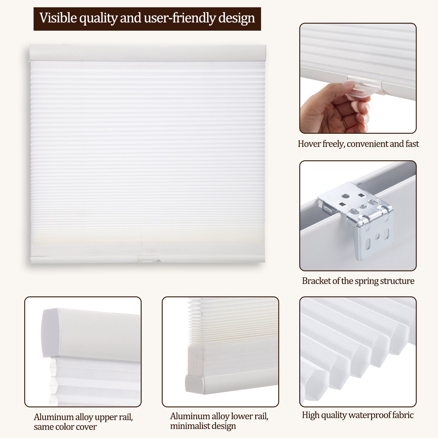 ZSHINE Manual Cordless Light Filtering Thermal Insulation Cellular Shades