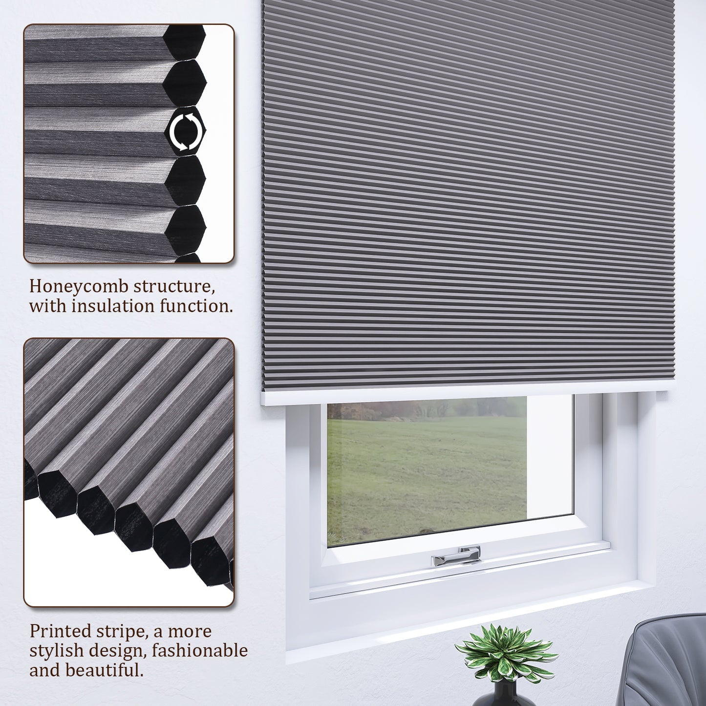 ZSHINE Cellular Shades Top Down Bottom Up Blackout Cordless Honeycomb