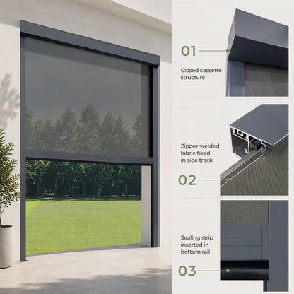 ZSHINE Large Size Motorized Outdoor Zip Screen Shade